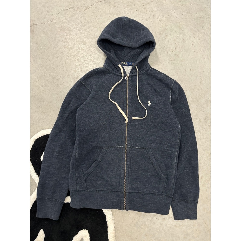 Polo Ralph Lauren Mens Full Zip Hoodie Navy Blue Heather Waffle Lined Medium